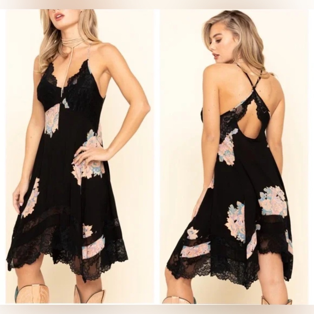 Free People Table for 2 Trapeze Slip Dress Black Small NWT